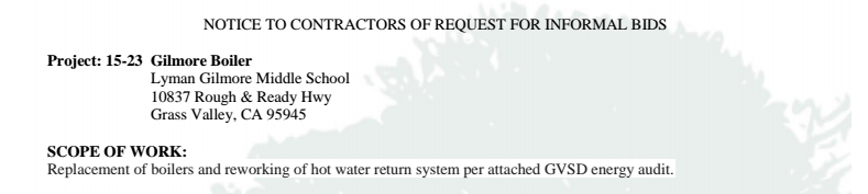 Notice to contractors for boiler room work